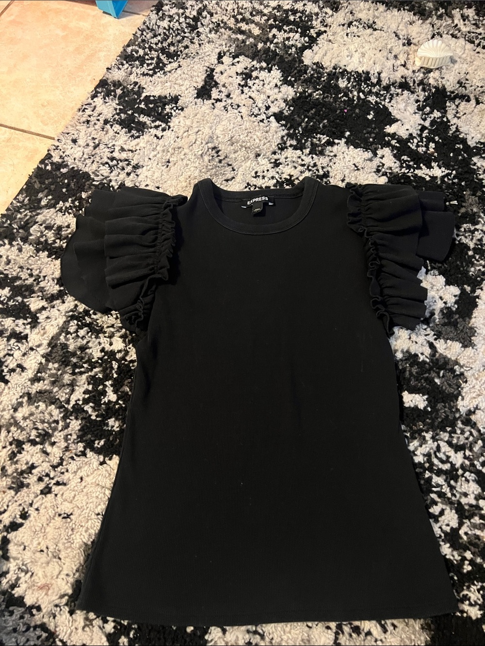 Express Black Ruffle Sleeve Short Sleeve Top